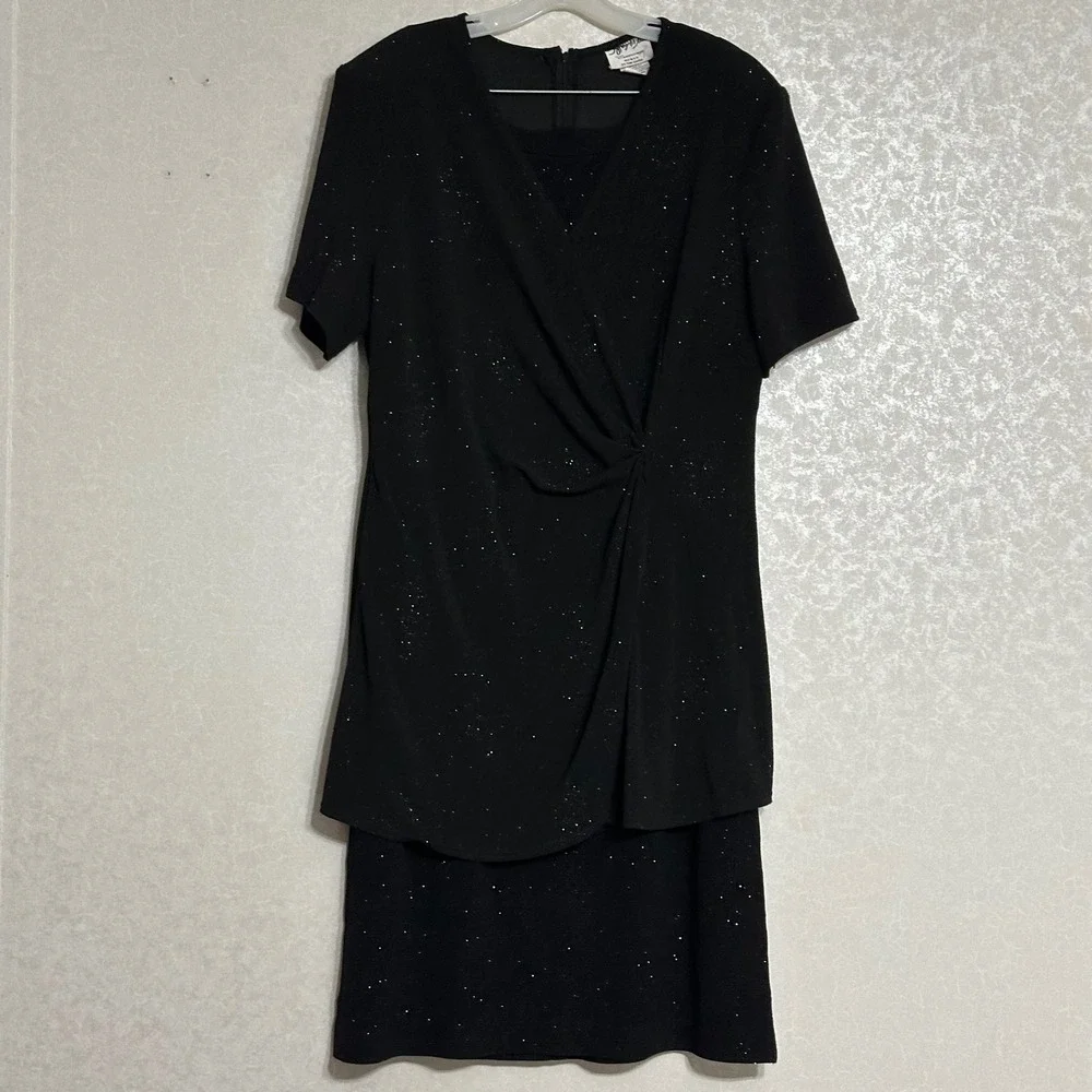 Jeffrey & Dara Evenings Vintage Sparkle Tunic & Maxi‎ Skirt Set Black L/XL 18WP